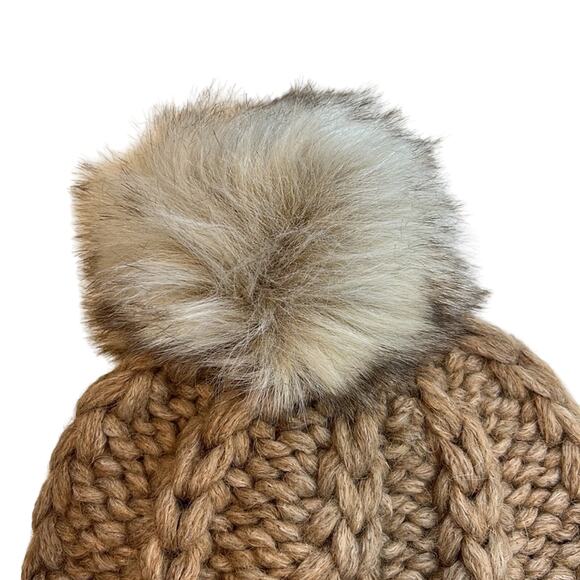 AQUA Camel Natural Knit Hat, Alpaca Blend, Pom-Pom Beanie, OS, NWT!! - Picture 4 of 5